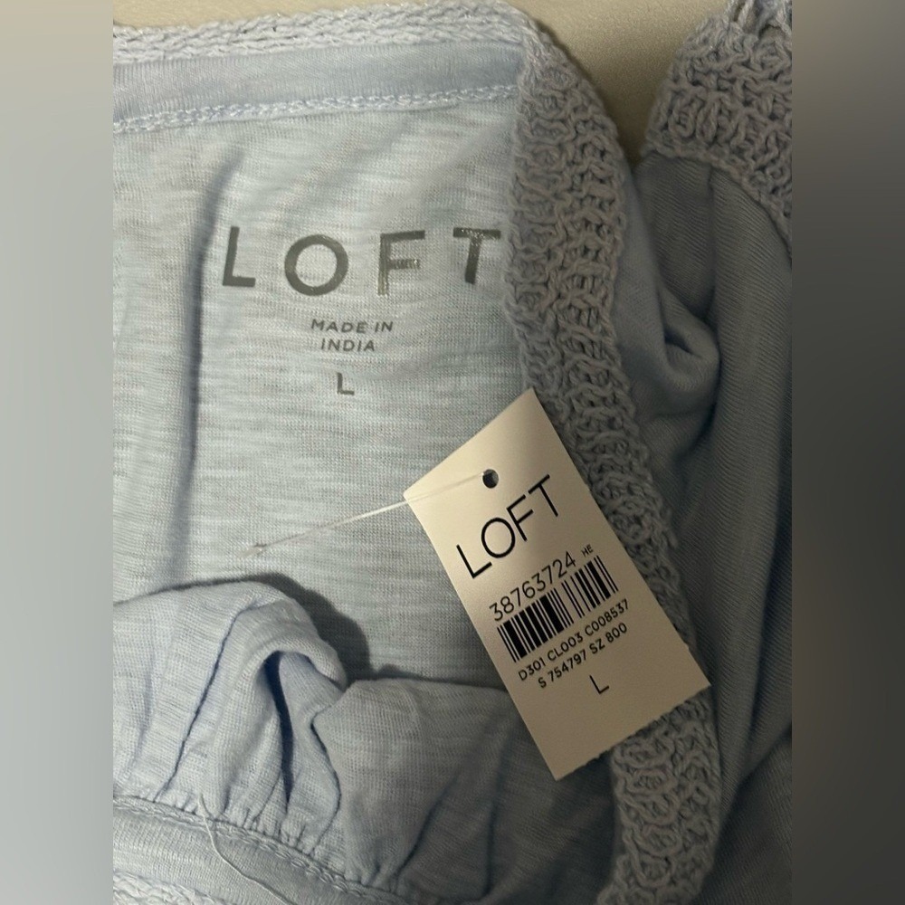 LOFT Blue Crochet Flutter Top Shirt NWT - Picture 6 of 9